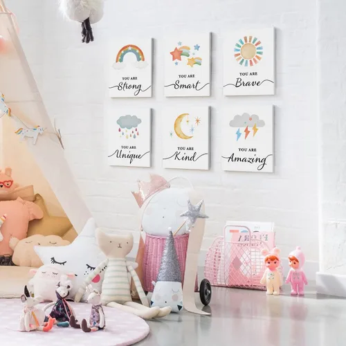 Vista 5 de HPNIUB Impresión artística colorida del arco iris, juego de 6 piezas (8 x 10 pulgadas), póster de lienzo de dibujos animados para niños, pintura