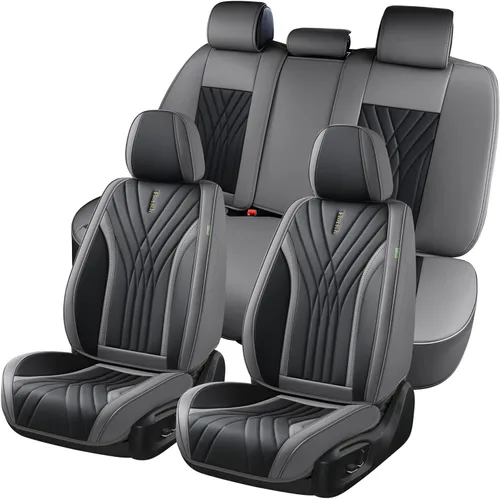 Vista 18 de FLORICH Juego completo de fundas para asiento de coche, fundas de asiento de cuero, fundas universales de lujo para 5 asientos en color negro