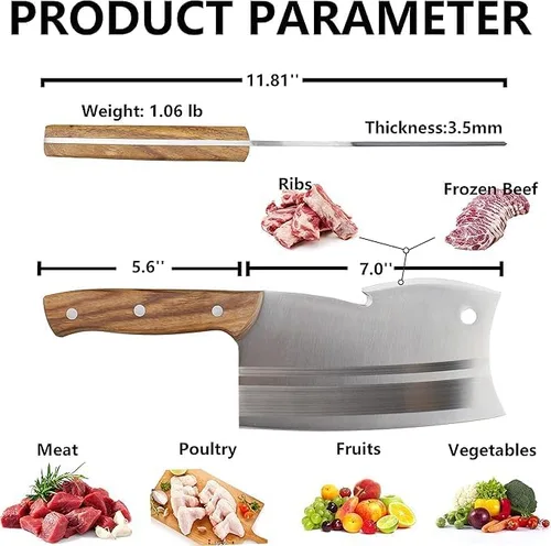 Vista 2 de Kitory Cuchillo para carne, cuchillo de carnicero, cortador de huesos de doble borde, cuchillo de cocina resistente para carne de hueso, verduras
