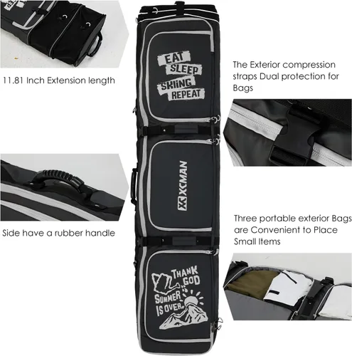 Vista 4 de XCMAN Bolsa de snowboard con ruedas de 63 a 75 pulgadas de longitud ajustable para botas de snowboard de viaje aéreo