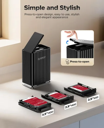 Vista 2 de ORICO Caja de disco duro de 2 bahías USB C Plug and Play DAS Backup con adaptador de corriente de 12V/4A Máximo 2* 22TB de almacenamiento para base