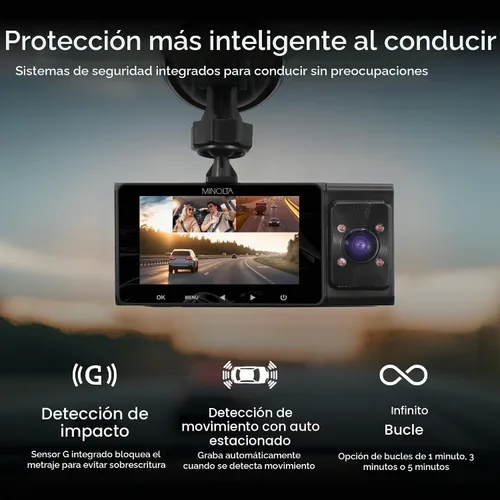 Vista 3 de Minolta MNCD338T 3-Ch FHD Vista Trasera Frontal 3" Pantalla LCD Dash Cámara, B Negro