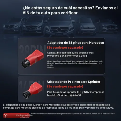 Vista 5 de iCarsoft MB V2.0 para escáner Mercedes Benz OBD2, herramienta de diagnóstico de sistema completo, 8 reinicios Auto VIN