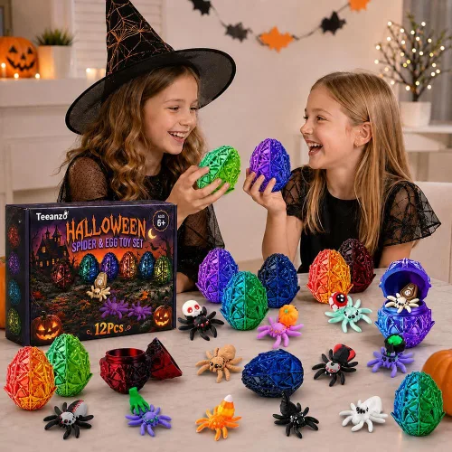 Vista 8 de 12 Pack Halloween 3D Printed Toy Surprise Spider & Egg Party Favors for Kid 12 Pack Egg With Spiders