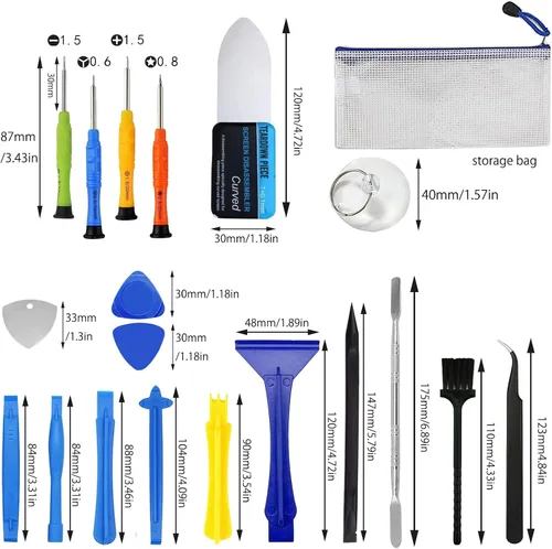 Vista 7 de Spudger Kit de herramientas, 23 piezas de reparación de teléfonos celulares, herramientas de palanca para electrónica, metal Spudger, herramienta
