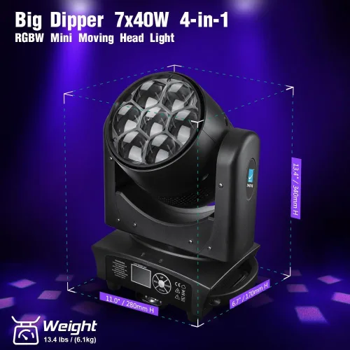 Vista 6 de Betopper 7 luces de DJ de cabeza móvil de 40 W con control de punto de punto, haz RGBW/lavado/zoom/CTO efecto ojo de abeja iluminación de escenario
