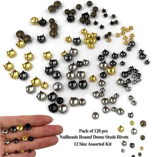 Vista 5 de Honigo 120 piezas Tachuelas Redondas con Cúpula Metálicas Remaches de Color Mixto Latón Sólido 4/6/8mm 4 Puntas Picos Clavos para Artesanía de Cuero