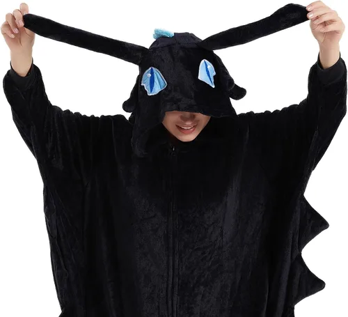 Vista 2 de U-ParBoo Pijama mameluco para adultos de franela con dibujos animados de animales para cosplay de Halloween