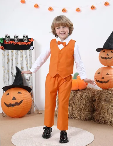 Vista 24 de A&J DESIGN Conjunto de traje de caballero para niños pequeños, 3 piezas, camisas, chaleco y pantalones