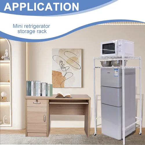 Vista 6 de Podoy Mini estante para nevera, almacenamiento sobre mini refrigerador y soporte para microondas, mini estante organizador multiusos