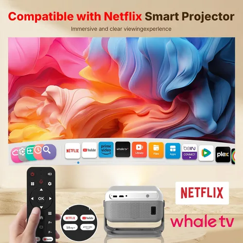 Vista 4 de Compatible con Netflix Smart Projector con Whale TV, proyector Native 1080P compatible con 4K, enfoque automático y Keystone automático, Dolby