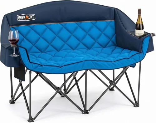 Vista 9 de Overmont Silla de camping doble de gran tamaño, plegable portátil con bolsa Loveseat Negro