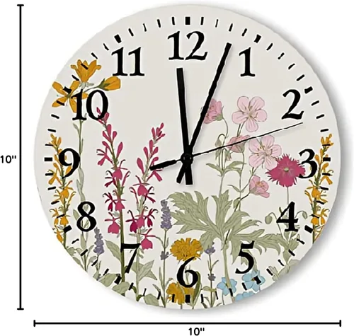 Vista 2 de ArogGeld Reloj de pared redondo de madera de granja, 10 pulgadas, funciona con pilas, reloj de pared decorativo con movimiento de barrido