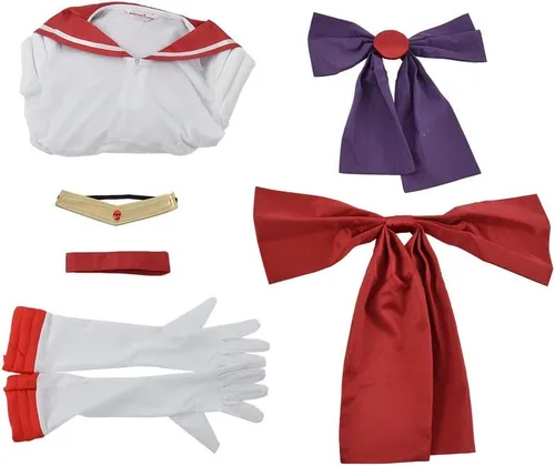 Vista 4 de miccostumes Disfraz de cosplay rojo marinero para mujer, blanco y rojo