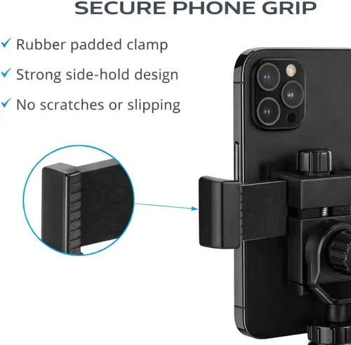 Vista 6 de Acuvar Trípode de teléfono de 50 pulgadas con soporte giratorio, filmación vertical y horizontal para iPhone y Android, trípode ligero de aluminio