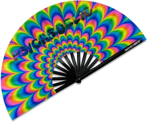 Vista 9 de Ravevibes Ventilador de mano plegable grande de 13 pulgadas, ventilador de bambú para festivales de bambú, ventiladores plegables con brillo UV