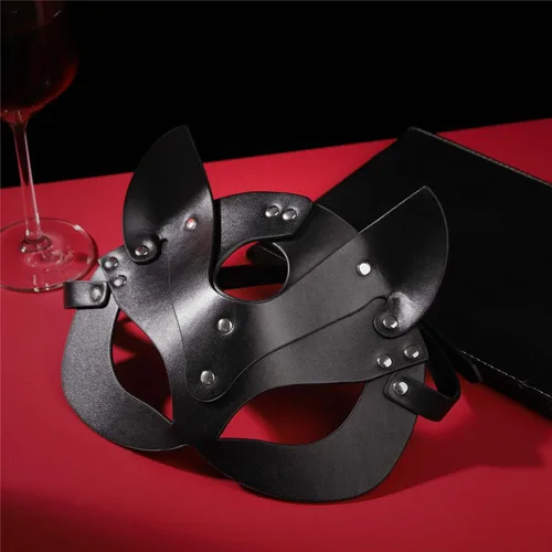 Vista 6 de Seglorwy Máscaras de cuero para disfraz de conejo, zorro, gato, mujer, máscara sexy de piel sintética para fiesta de máscaras, Halloween, cosplay
