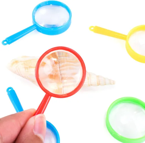 Vista 3 de Super Z Outlet Mini lupas de 2 pulgadas con bolsillo de plástico para niños, detective, explorador, manualidades, recuerdos coloridos para fiestas