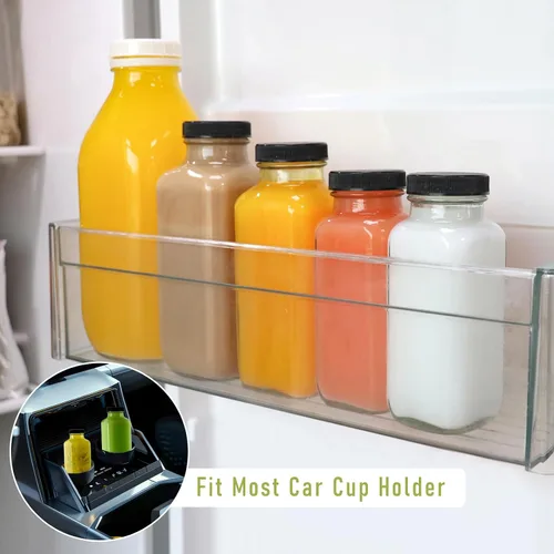 Vista 4 de Botellas de vidrio para jugo de 8 onzas con tapas, paquete de 6, botella de agua reutilizable, botellas de jugo para batidos, leche, almacenamiento