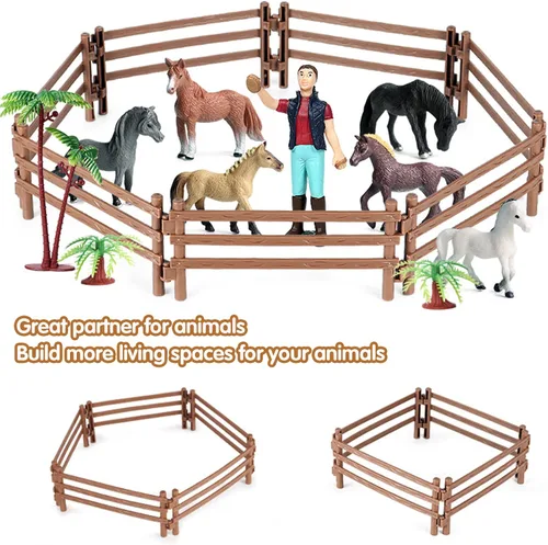 Vista 2 de RCOMG 40 piezas de juguetes de valla de plástico, accesorios de cercado de corral de granja, conjunto de juego para granero, paddock, figuras