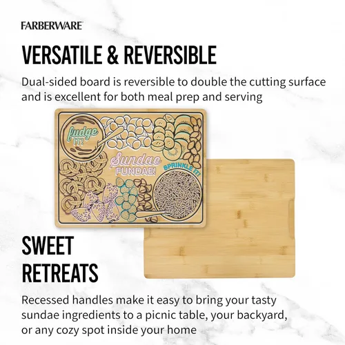 Vista 5 de Farberware Sundae - Tabla de cortar con asas empotradas, tabla de cortar reversible para entretenimiento y preparación de comidas, tabla de madera