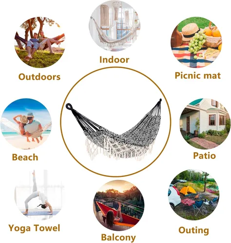 Vista 7 de Hamaca portátil con borla, 2 personas, hamacas brasileñas de árbol con bolsa de transporte para dormitorio, jardín, patio trasero, patio, exterior e