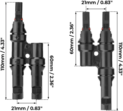 Vista 5 de BougeRV Conector Y de rama solar para conexión paralela entre paneles solares FMM+MFF (1 par)