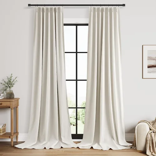 Vista 12 de Nanspring Cortinas plisadas de lino 100% opacas de 96 pulgadas de largo Natural