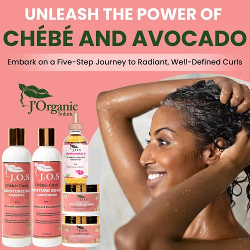 Vista 2 de J'Organic Solutions Kit de cuidado del cabello Chebe-Cado 5 en 1, prechampú, máscara capilar de arcilla, champú hidratante, acondicionador