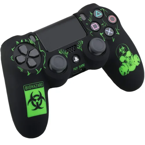 Vista 2 de 9CDeer 1 Piece of Silicone Laser Carving Protective Cover Skin + 6 Thumb Grips & Dust Proof Plugs for PS4SlimPro Controller Bio Hazard