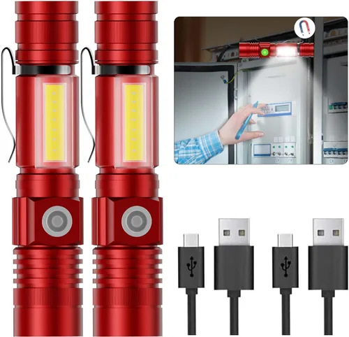 Vista 8 de Hoxida Linterna recargable LED (batería incluida), linterna LED magnética con luz lateral COB, 1200 lúmenes, LED súper brillante, impermeable