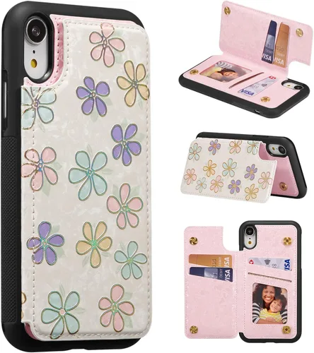 Vista 71 de UEEBAI Funda tipo cartera para iPhone 13 con tarjeteros, piel sintética, diseño floral, función atril, bloqueo RFID, doble cierre magnético, funda