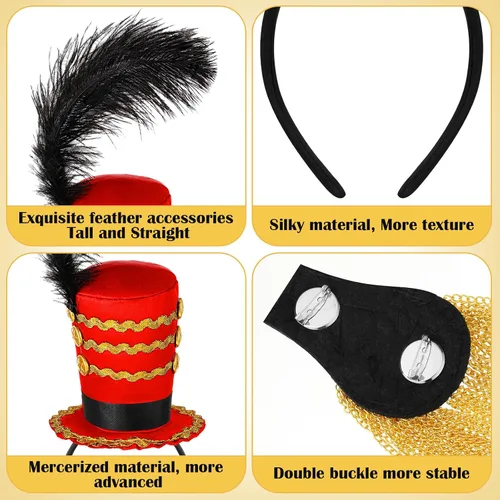 Vista 4 de Tigeen Disfraz de Ringmaster para mujer, sombrero de Ringmaster, hombreras doradas de circo, león, domadora, majorette, mini soldado