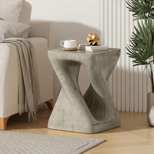 Vista 20 de WILLIAMSPACE Mesa de café lateral pequeña con forma de giro única, mesa de acento final moderna para sofá de sala de estar, estilo retro de granja