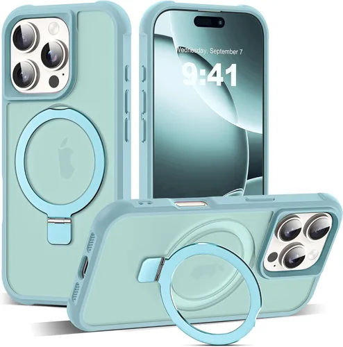 Vista 33 de SKYLMW - Funda compatible con iPhone 11 de 6.1 pulgadas, con soporte magnético invisible tipo anillo, funda translúcida de grado militar, compatible