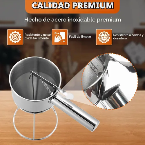 Vista 3 de Dispensador de masa de panqueques de acero inoxidable de 20.3 fl oz/20 onzas, dispensador de embudo de pistón con soporte mango desmontable