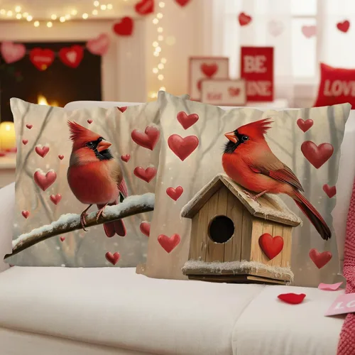 Vista 7 de Juego de 4 fundas de almohada para el día de San Valentín de 18 x 18 pulgadas, juego de 4 fundas de almohada cardenales, decoración de casa