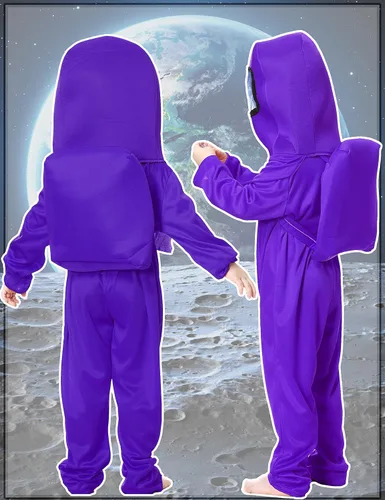 Vista 3 de Disfraz de astronauta para niños, traje espacial rojo y azul, overol de Halloween, mochila de cosplay, disfraces para niños de 3 a 10 años