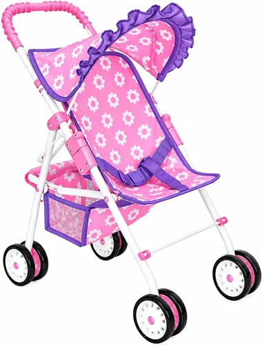 Vista 8 de fash n kolor® - Cochecito de muñeca bebé de lujo con ruedas grandes - Diseño de flores con cesta en la parte inferior - Cochecito de muñeca bebé