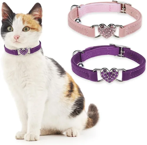 Vista 19 de BINGPET collar ajustable para gatos, de terciopelo suave, seguro, collares Bling diamante con cascabel, Adjustable, Negro Negro
