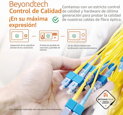 Vista 6 de BEYONDTECH Cable de conexión de fibra LC a LC de 1m (3.28 pies) – Cable de fibra óptica dúplex monomodo UPC – núcleo de 9/125µm, compatible con OS1
