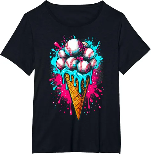 Vista 25 de Camiseta de béisbol de acuarela de helado de béisbol