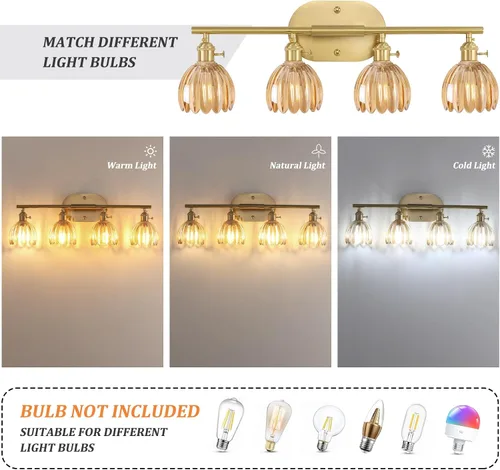 Vista 88 de Shenmoyl Lámparas de baño, lámpara de pared de 2 luces para tocador sobre espejo con pantalla de vidrio tulipán blanco para dormitorio, sala