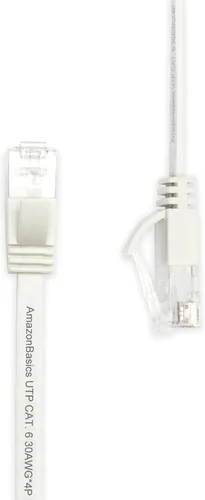 Vista 3 de Amazon Basics Cable plano Ethernet RJ45 Cat 6 de 10 Gbps de 100 pies, para exteriores e interiores, color blanco, con clips para router, módem