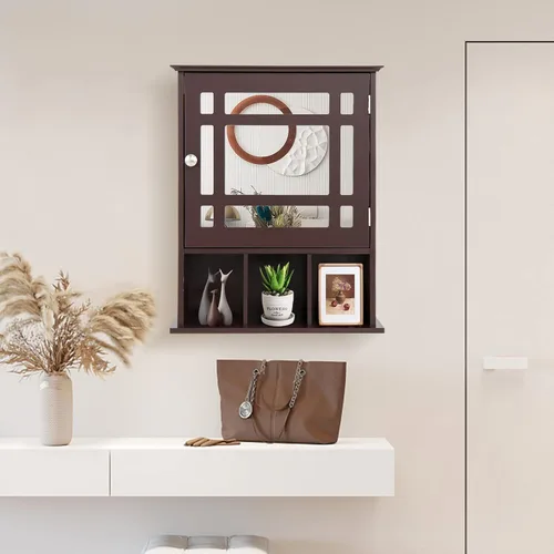 Vista 8 de GOFLAME Botiquín de baño con espejo, organizador de almacenamiento colgante montado en la pared con estante ajustable, gabinete de almacenamiento