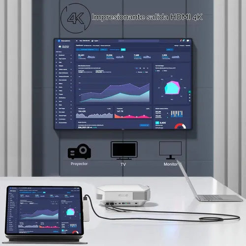 Vista 5 de Adaptador de concentrador USB C para iPad Pro con HDMI 4K, conector de 0.138 in, 2 USB 3.0, PD 60W, datos USB C, ranura para tarjeta SD/TF