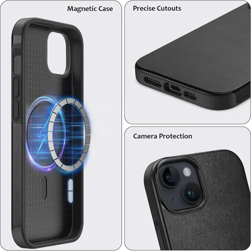 Vista 6 de Funda magnética ZZDZZ compatible con iPhone 14 Plus [Compatible con Magsafe] Diseño de cuero premium TPU híbrido a prueba de golpes (Negro)