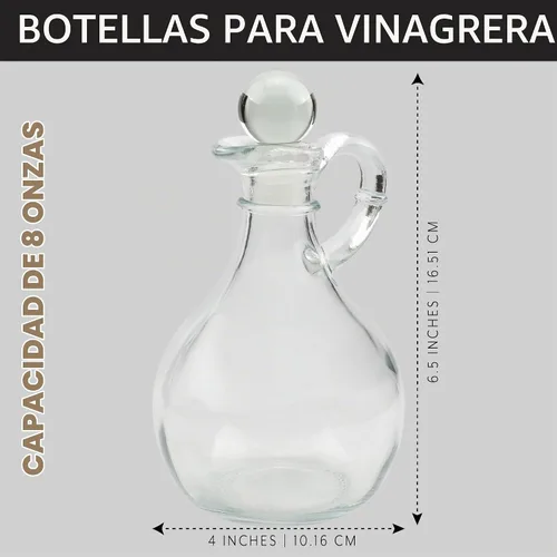 Vista 6 de Cornucopia Brands Vinagre y vinagre de vidrio (juego de 2); dispensadores de aceite redondos de 8 onzas/botellas de aderezo para ensaladas
