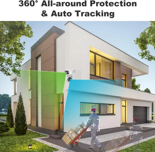 Vista 3 de GENBOLT PTZ Cámara de seguridad WiFi para exteriores con doble lente, vigilancia CCTV con doble vista, almacenamiento en la nube actualizado
