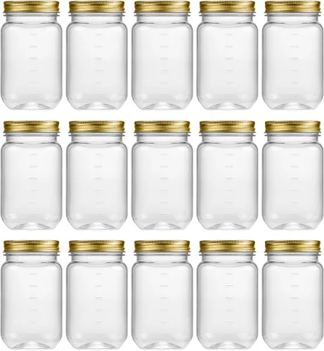 Vista 12 de Novelinks - Recipientes de plástico transparente (16 onzas) 5 Pack, Black, Plastic Containers with Lids, Decorative Jars, Storage Jars, Candy